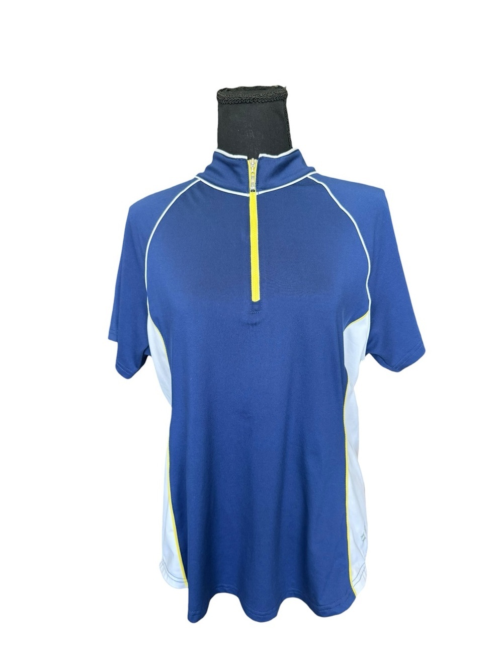 JoFit Quarter Zip Golf Top Blue White Yellow Athletic Performance Women’s L NWT